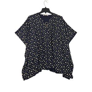 Michael Kors Women's Top Blouse Poncho Floral Gold Foil Print Size S/M Blue (63)